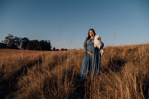 Ensaio gestante ao por do sol estilo boho'