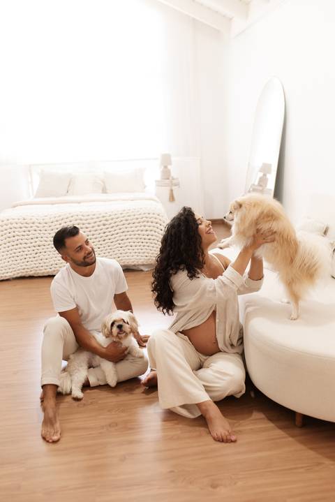 ensaio gestante com cachorro '