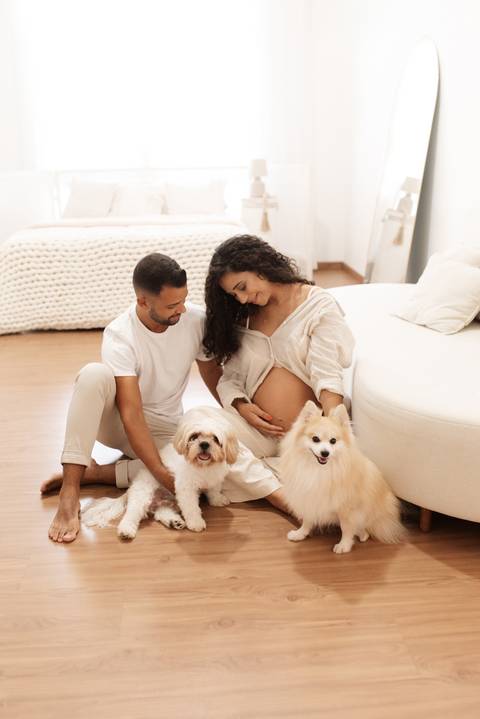 ensaio gestante com cachorro '