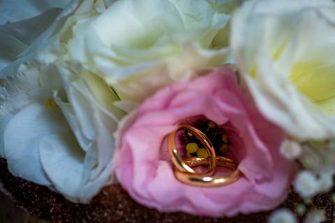 Fotografia de casamento no campo em Itu. foto casamento no campo foto das alianças com flores'