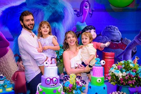 Espaço Lá Vem o Sol, foto do aniversário infantil no buffet Espaço Lá Vem o Sol Alphaville com os personagens de Monstros SA Boo Mike Sullivan, foto aniversário infantil alphaville, espaço Lá Vem o Sol Alphaville'