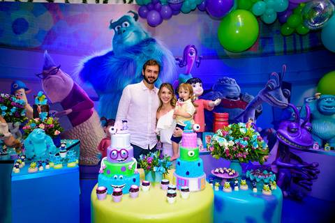 Espaço Lá Vem o Sol, foto do aniversário infantil no buffet Espaço Lá Vem o Sol Alphaville com os personagens de Monstros SA Boo Mike Sullivan, foto aniversário infantil alphaville, espaço Lá Vem o Sol Alphaville'