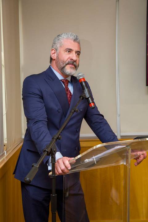 O analista político e comentarista Bruno Garschagen palestrando sobre Inteligência Política para Negócios nos 25 anos da ANDIPA na FIESP. Foto por Bruno Arita.'