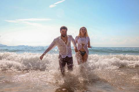 Ensaio Pré Wedding, Erika e Renan. Nascer do sol, Praia do Félix, Ubatuba, SP'