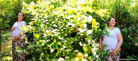 gestante em meio a lindas folhagens em ensaio fotografico'