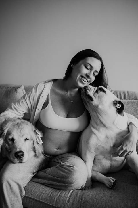 fotos de grávida com pets em casa'