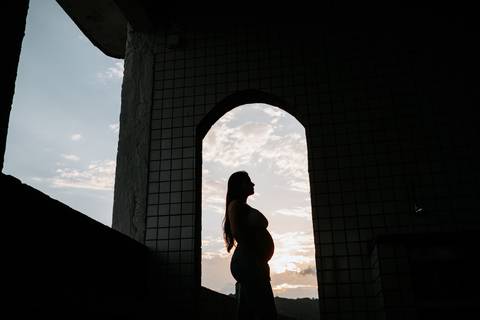 Foto da silhueta da gestante.'