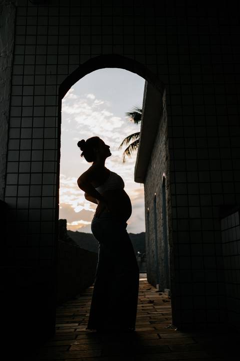 Foto artística da silhueta da gestante.'