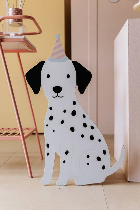 Enfeite de cachorro dálmata usado na decoração da festa de 1 ano da Olívia.'