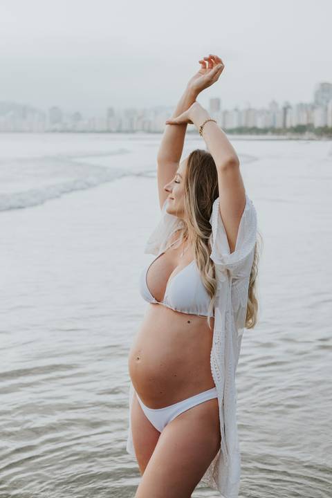 ensaio gestante por do sol de santos
'