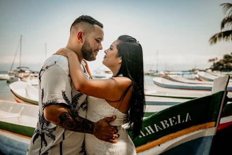 Foto de casal em Ilhabela'