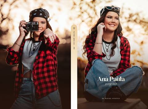 Capa e Contra Capa do Álbum do Ensaio de Quinze Anos em Brasília, DF da Ana Paula.'