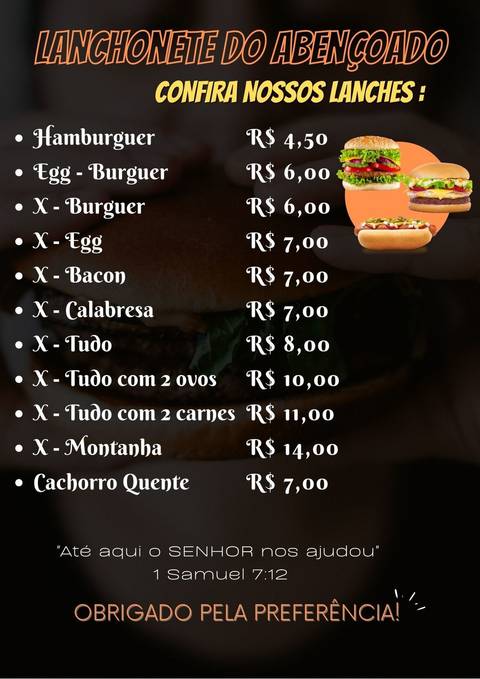 Arte digital - cardápio com valores. '