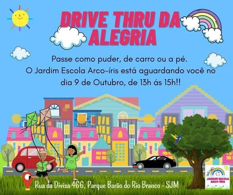 Arte digital - divulgação de um Drive Thru em uma escola.'