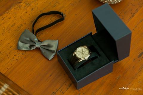 Detalhes da gravata e relógio'