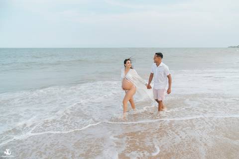 ensaio de gestante na praia'