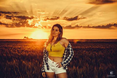 ensaio feminino garota em plantação garota por do sol'