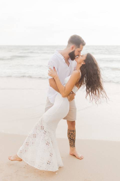 Fotografia ensaio pre casamento praia do Guaiuba Guaruja SP'