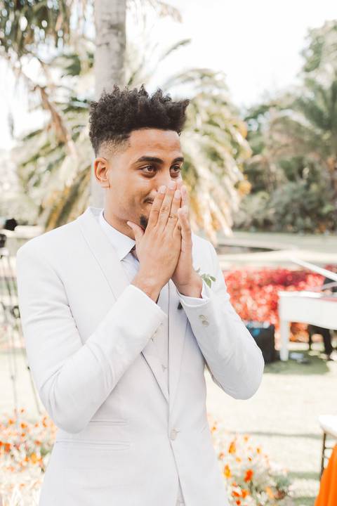 fotografia de casamento Jardim Botânico Plantarum reação do noivo'