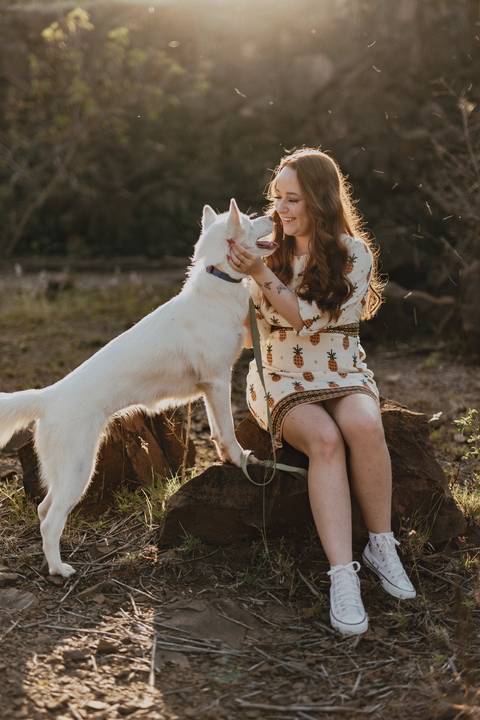 Ensaio externo com cachorro'
