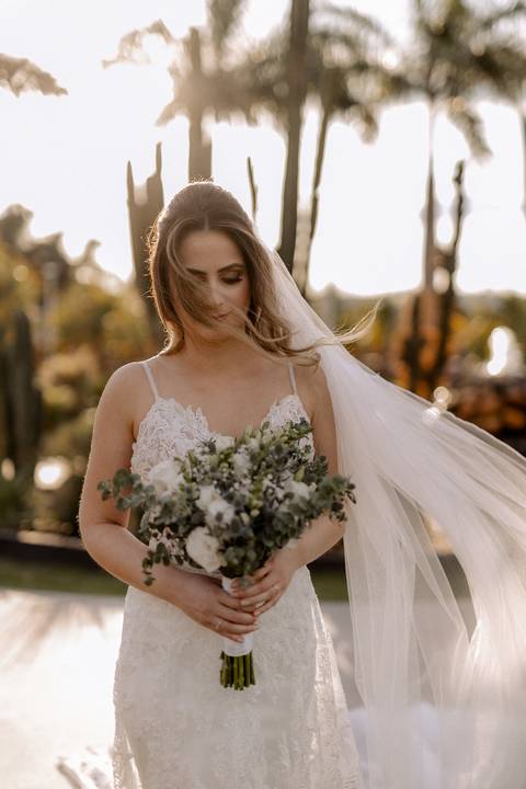 Buquê da noiva com flores verde'