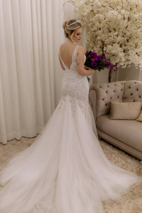 vestido de noiva semi sereia '
