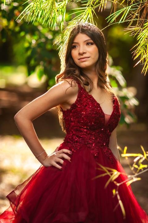 15 anos Maria clara - 15 anos  com vertido vermelho - princesa com balanço  - jardim  botanico   - arvores '