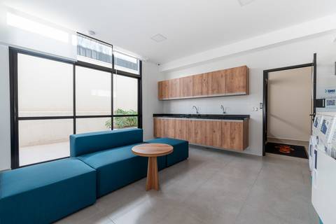 Laundry area in a bulding managed by Best Stay, short-therm rental company, Curitiba, Brazil'