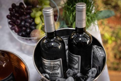 Chá de Bebê. Bebibas para adultos. Detalhe dos baldes de vinho'