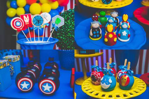 Detalhe da decoração com o tema de super heróis'