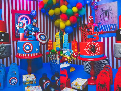 Muitas cores na fotografia de Marcio Janousek mostrando todos os detalhes da decoração dos aniversários dos gêmeos'
