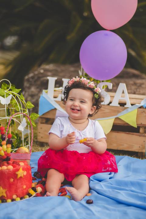 Decoração , bolo de melancia no ensaio smash com o tema meu jardim'