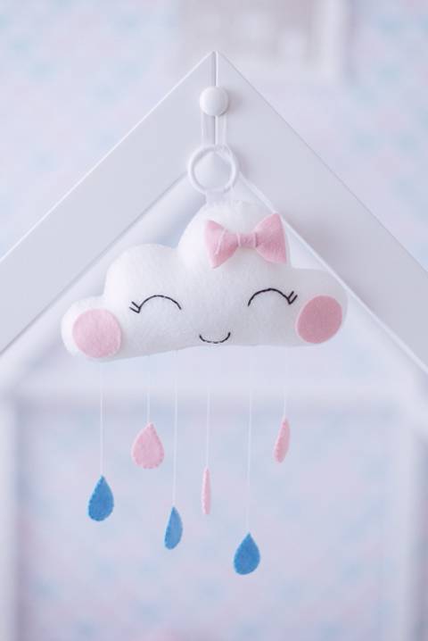 Decoração quarto bebê menina azul e rosa - nuvem'