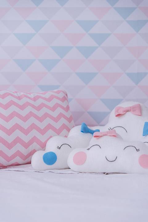 Decoração quarto bebê menina azul e rosa - nuvem'