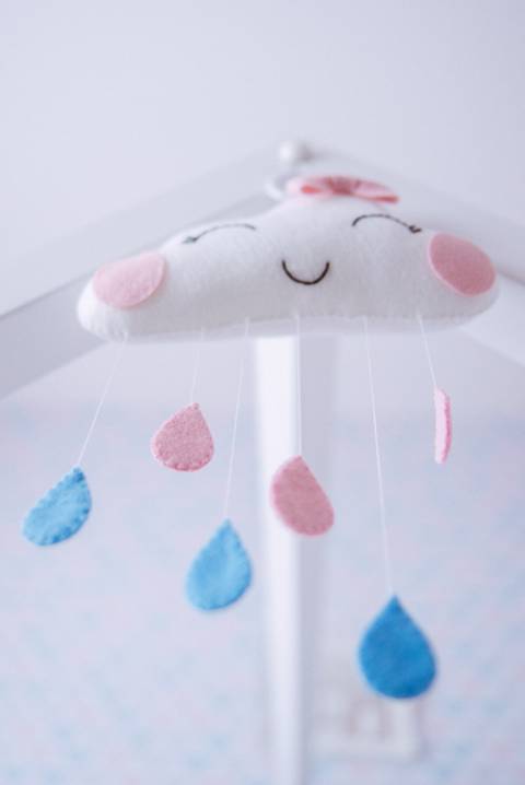Decoração quarto bebê menina azul e rosa - nuvem'