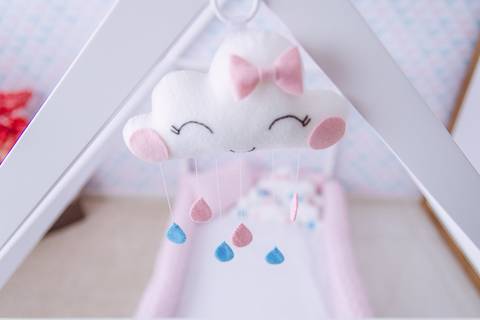 Decoração quarto bebê menina azul e rosa - nuvem'