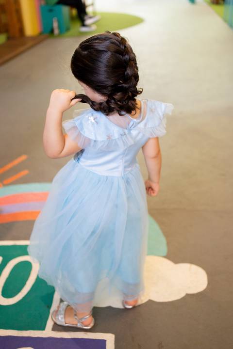 Festa infantil de aniversário de menina de 4 anos com o tema Frozen; princesa Elsa; princesa Anna; vestido azul; quintal de contos; niteroi; Rio de Janeiro; fotografo de familia'
