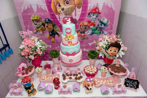 festa infantil 3 anos menina tema patrulha canina skye creche piu piu jardim encantado Parque residencial laranejeiras serra'