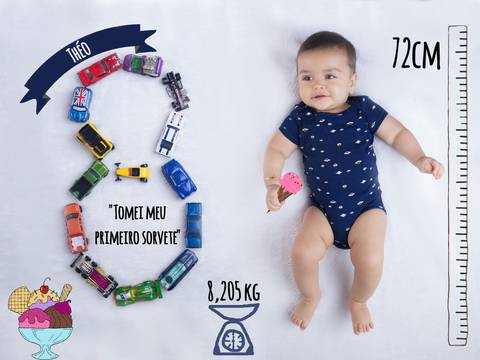 Tomei meu primeiro Sorvete, Ensaio de Acompanhamento Mensal 08 meses do Théo, Adriana Mesquita'