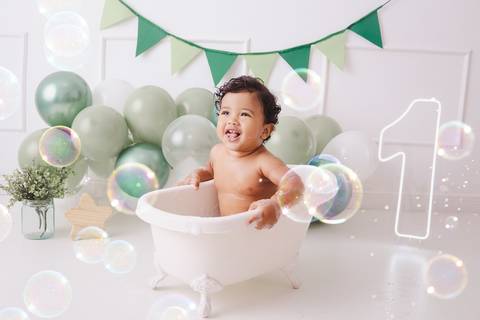 Ensaio Smash the Cake 1 ano, hora do banho Studio Mila Werneck, Barueri'