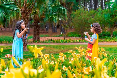 Fotografia infantil no jardim botânico de brasília foto no jardim na natureza em brasília ensaio infantil em brasília foto espontânea de irmãs na natureza fotografia infantil ensaio infantil temático no jardim botânico de brasília foto com bolhas de sabão'