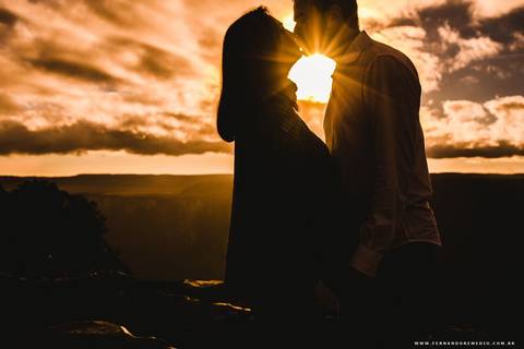 Casal, amor, beijo, por do sol, silhueta'