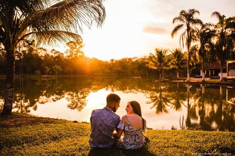 Casal, curtindo, por do sol '