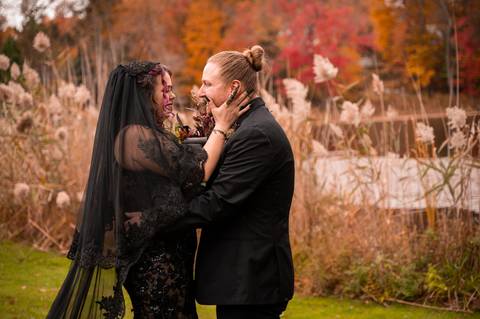 Halloween wedding
black wedding dress
wedding tattoo ring
fall wedding in CT
wedding venue with a lake in CT
Lake House Wolcott CT
wedding Bouquet with crystal
Wedding photography
wedding in October
Vanessa Trettel Photography
wedding at Lake House
'