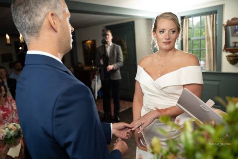 Wedding in CT, Heavitree Bed and Breakfast, Caroline and Matthew, wedding photographer, rainy day, First Look, indoor ceremony, love and happiness, emotional moments, wedding photos. 
Vanessa Trettel Photography'