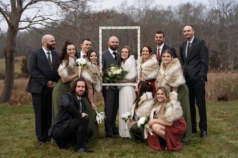 Wedding photo at The Hounds, Stonington CT, bride picture with the bouquet and the bridesmaid all together and the little dog walk around, the photographer was by Vanessa Trettel.
Professional wedding photographer
CT wedding Venue
engagement photographer'