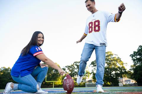Against a backdrop of vibrant foliage, Vinny playfully kicks a football while Amanda watches, their laughter echoing through the crisp autumn air.
Best wedding Photographer in CT
Engagement photos ideas
Vanessa Trettel photography'
