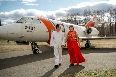 Capture your love story against CT's scenic backdrop. Stunning wedding photography awaits! Book your dream shoot.
New England Air Museum in Windsor Locks CT, Red wedding Dress, Chinese wedding, Best wedding Photographer in CT
Vanessa Trettel photography'