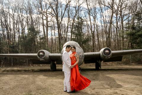 Capture your love story against CT's scenic backdrop. Stunning wedding photography awaits! Book your dream shoot.
New England Air Museum in Windsor Locks CT, Red wedding Dress, Chinese wedding, Best wedding Photographer in CT
Vanessa Trettel photography'