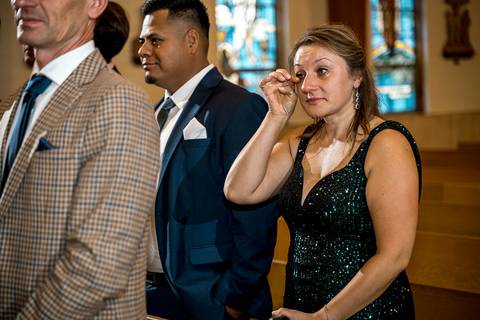 Tears and smiles fill the church as the bride and groom share meaningful moments during the service.
Saint Therese Church at North Haven, CT
Vanessa Trettel Photography'